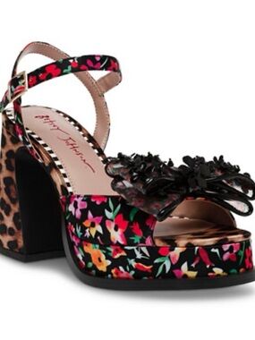 Lilie Betsey Johnson Black Floral Platform Sandal with Pink, Red, Orange Accents
